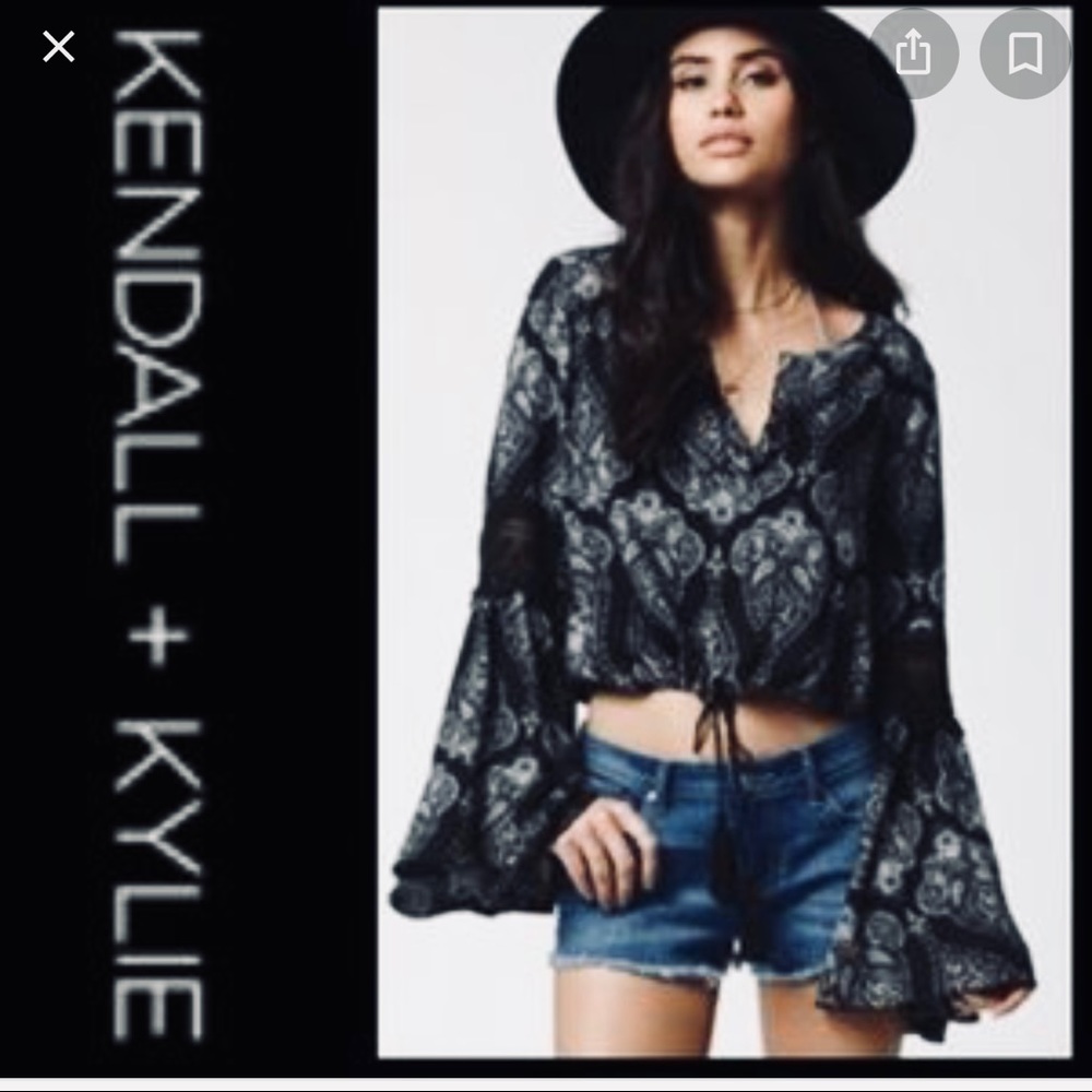 Kendall + Kylie Paisley Boho Peasant Cropped Blouse